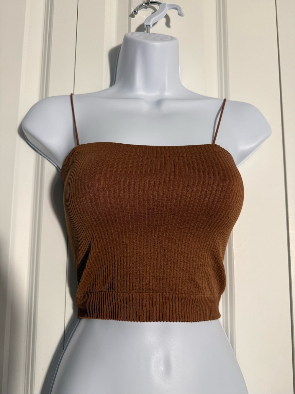 Urban Outfitters Ribbed Spaghetti Strap Crop Top - Brown